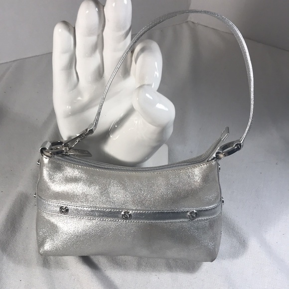 St John Metallic Silver Women's Textured Leather Mini Handbag Evening Purse - Picture 3 of 7